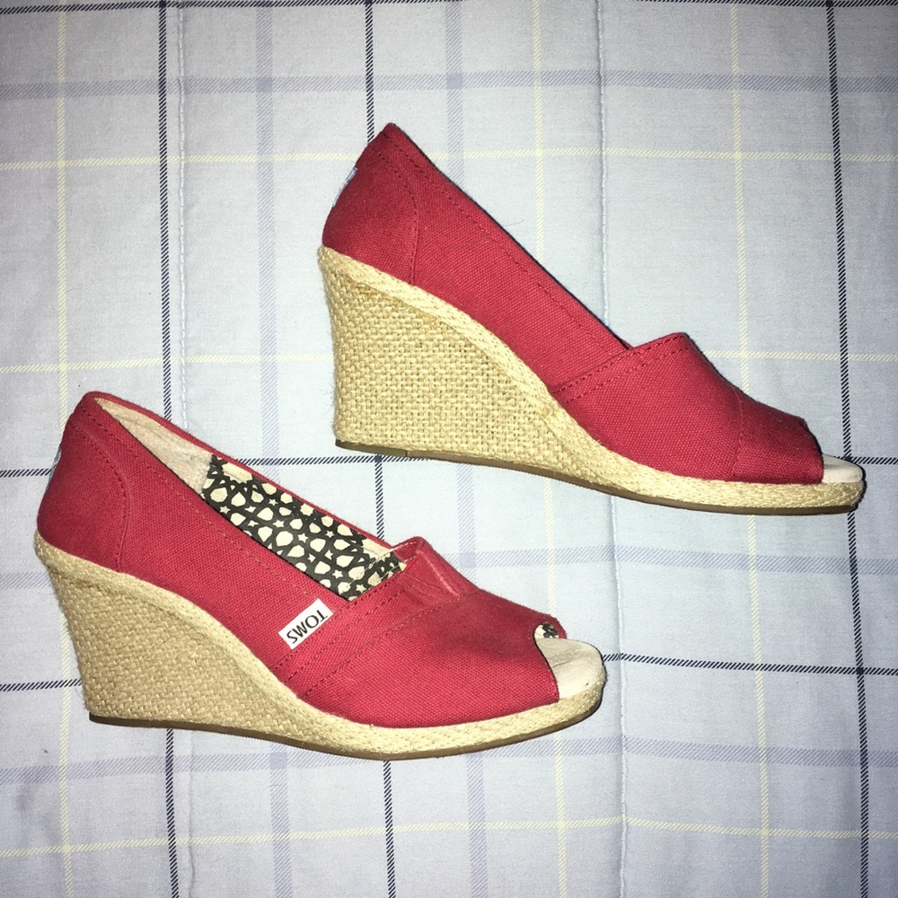Toms Red Calypso Espadrille Wedges